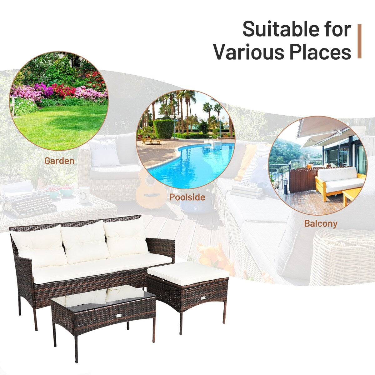 Gymax 3PCS Patio Rattan Sectional Conversation Furniture Set w/ Off - See Details