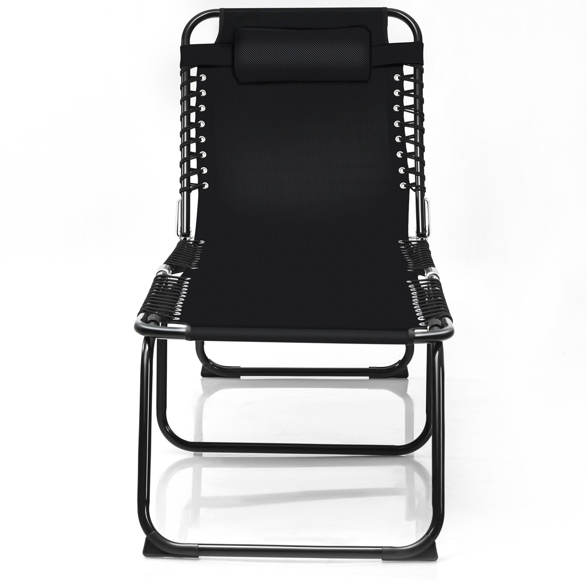 Gymax Folding Beach Lounger Chaise Lounge Chair w/ Pillow 4-Level