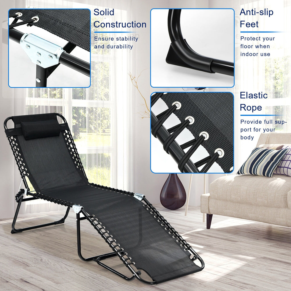 Gymax Folding Beach Lounger Chaise Lounge Chair w/ Pillow 4-Level
