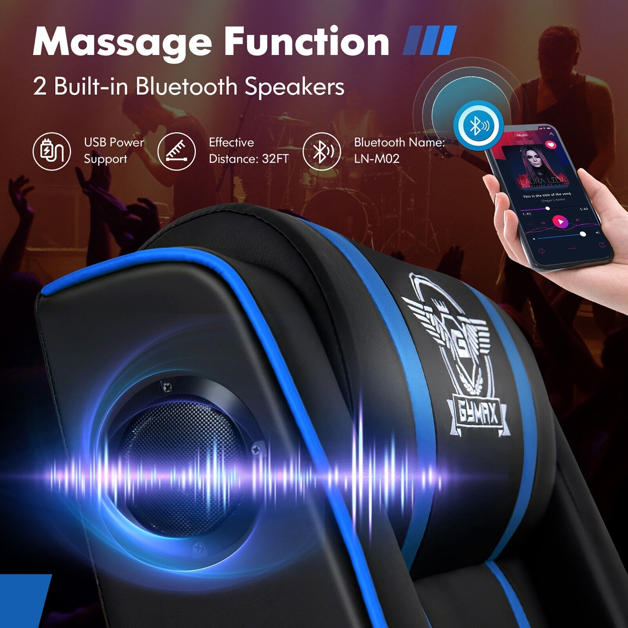 Gymax Massage Gaming Recliner Chair PU Leather Single Recliner Sofa