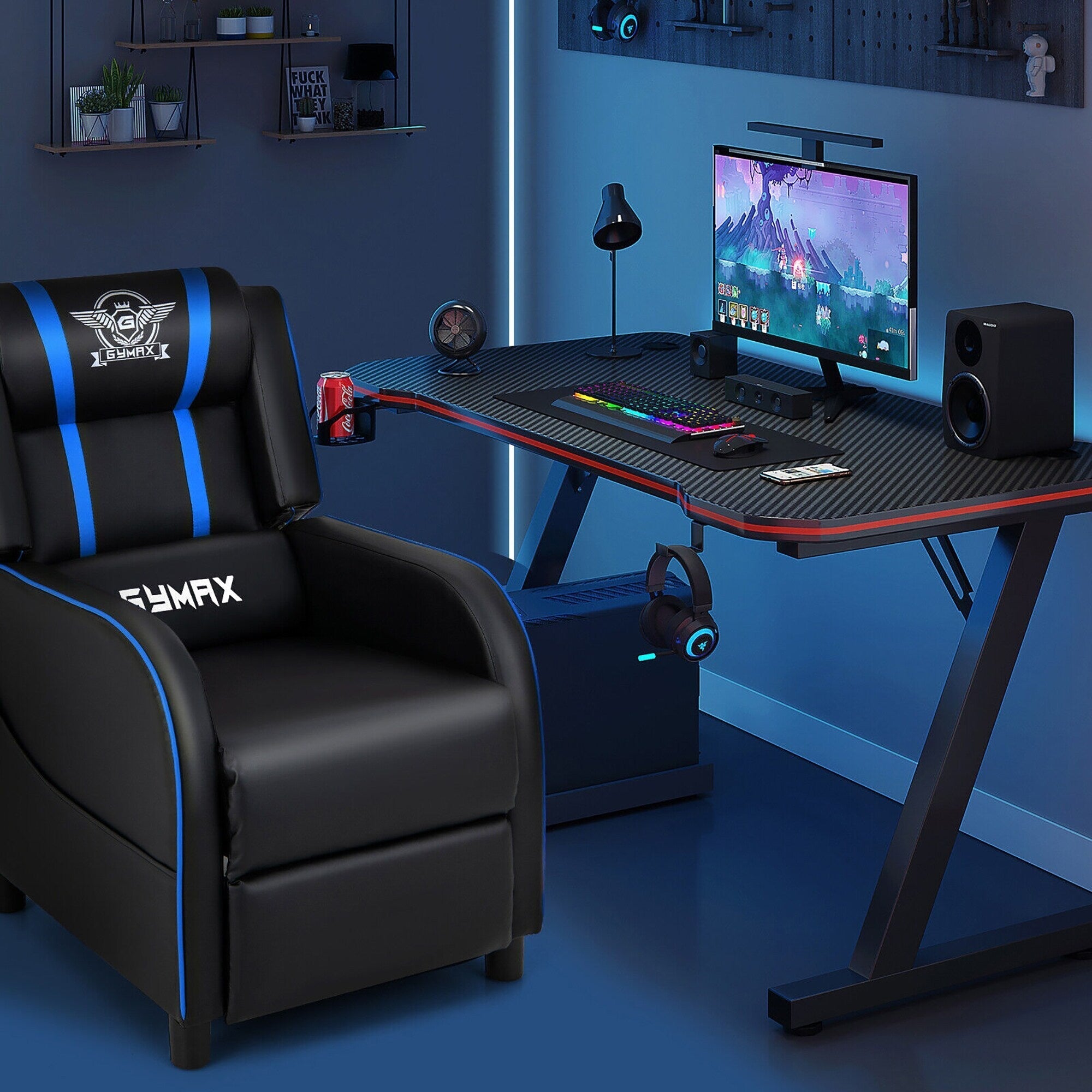 Gymax Massage Gaming Recliner Chair PU Leather Single Recliner Sofa