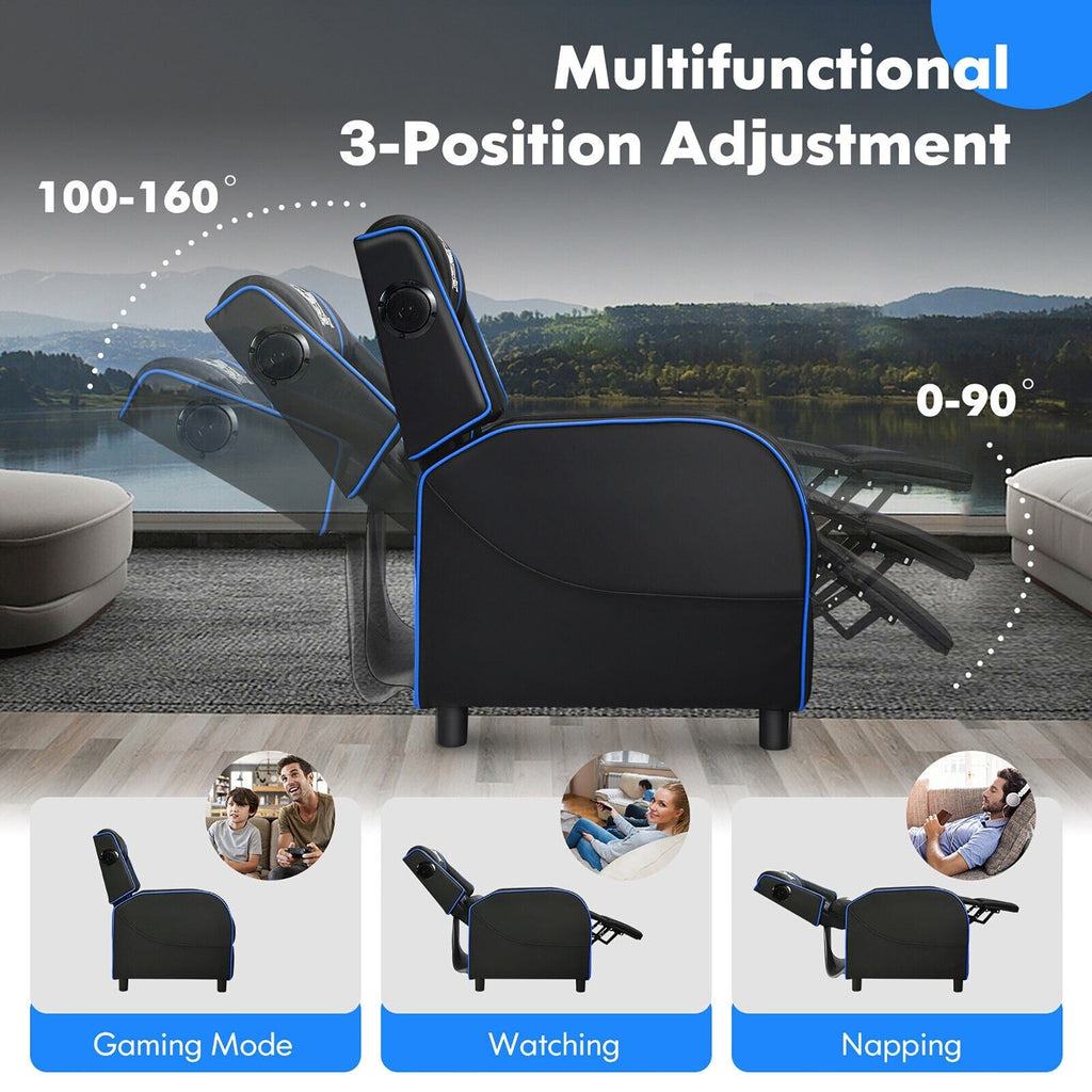 Gymax Massage Gaming Recliner Chair PU Leather Single Recliner Sofa