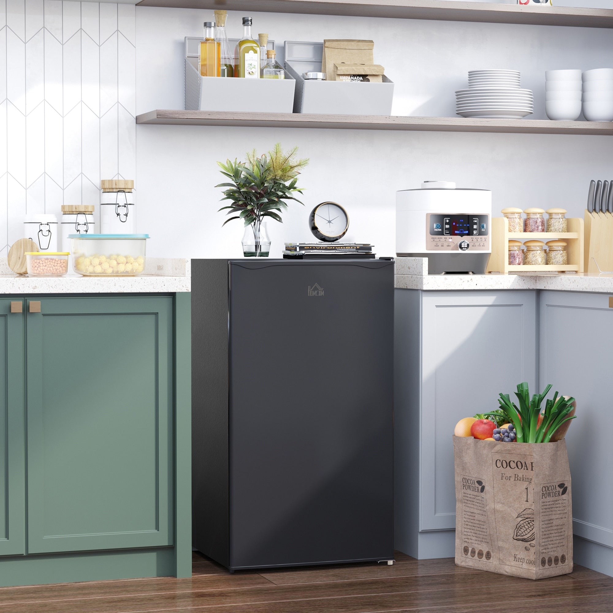 HOMCOM 3.2 Cu.Ft Mini Fridge with Freezer, Single Door Compact Refrigerator with Adjustable Thermostat for Bedroom
