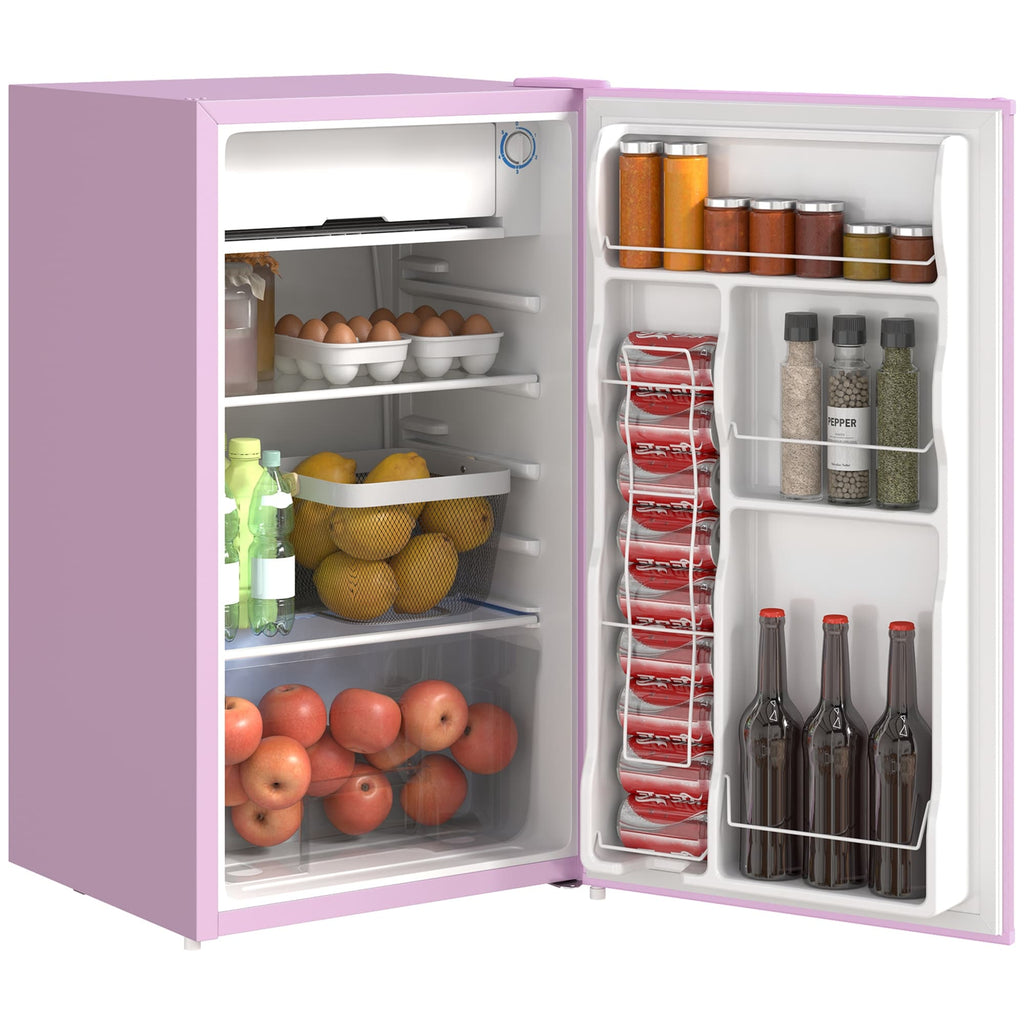 HOMCOM 3.2 Cu.Ft Mini Fridge with Freezer, Single Door Compact Refrigerator with Adjustable Thermostat for Bedroom