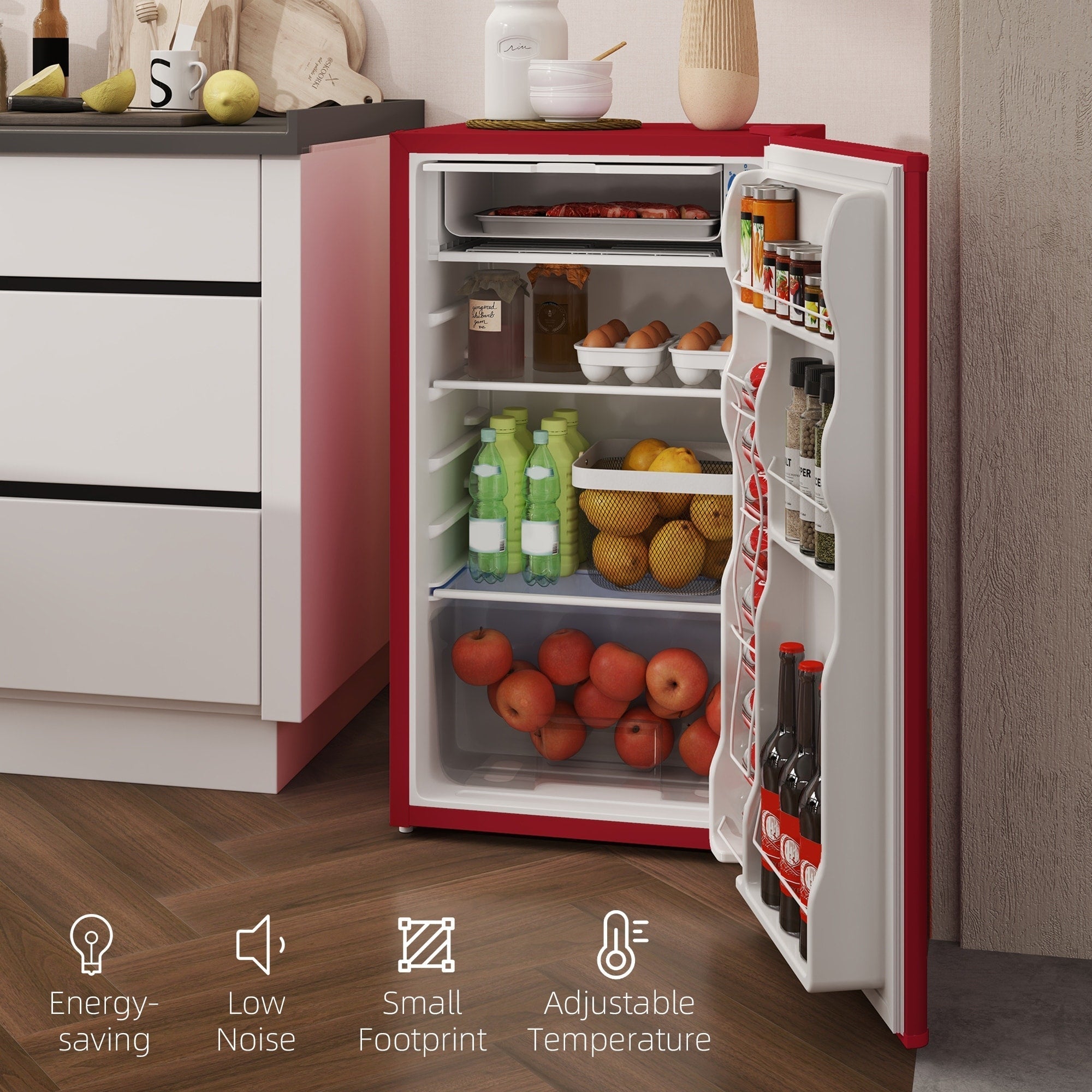 HOMCOM 3.2 Cu.Ft Mini Fridge with Freezer, Single Door Compact Refrigerator with Adjustable Thermostat for Bedroom
