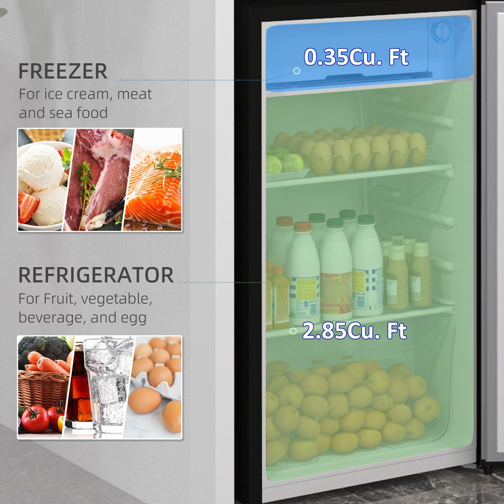HOMCOM 3.2 Cu.Ft Mini Fridge with Freezer, Single Door Compact Refrigerator with Adjustable Thermostat