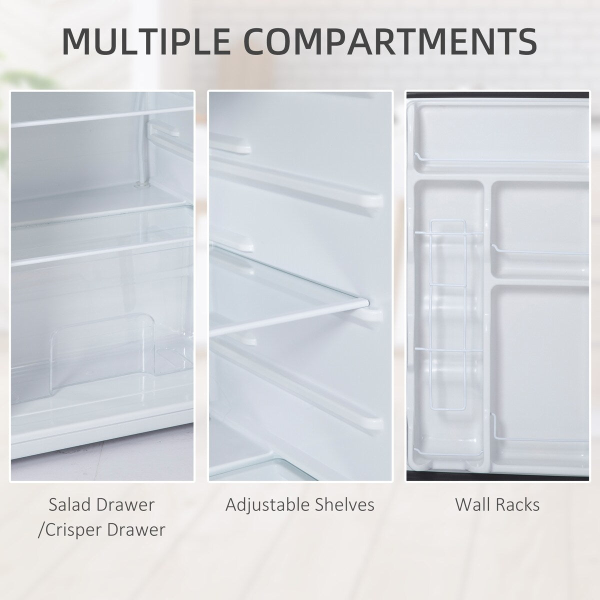 HOMCOM 3.2 Cu.Ft Mini Fridge with Freezer, Single Door Compact Refrigerator with Adjustable Thermostat