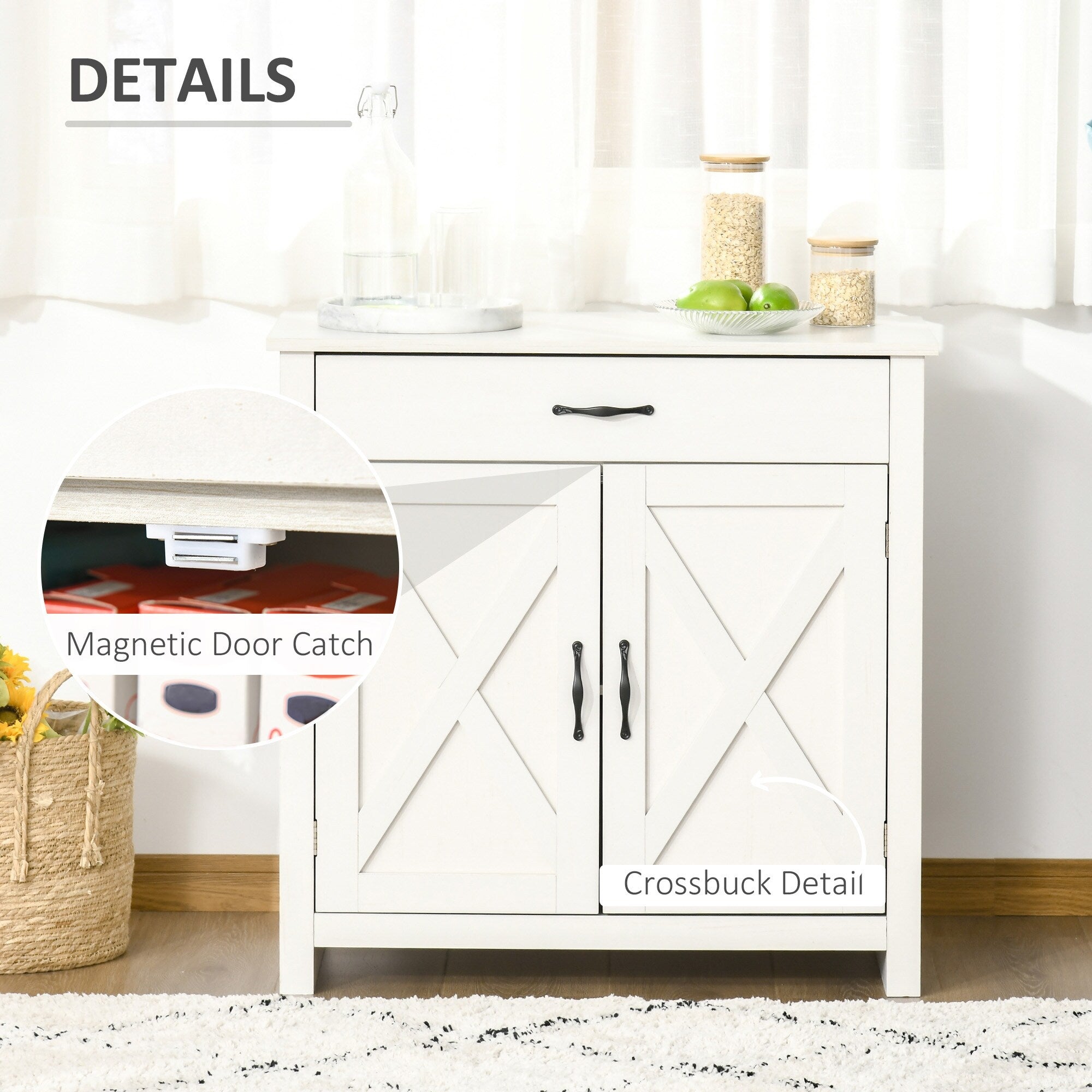 HOMCOM 32 Farmhouse Barn Door Style Sideboard Cabinet,Buffet Storage Cabinet Coffee Bar for Living Room or Entryway