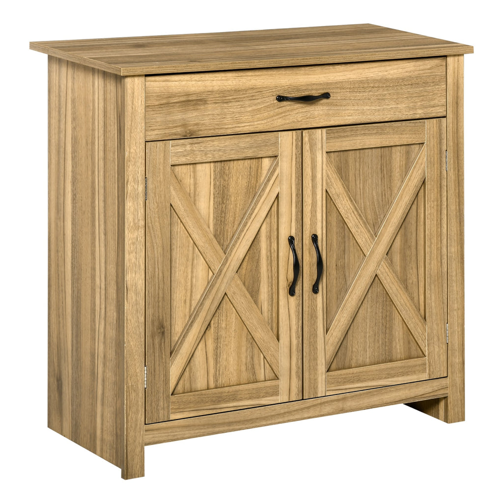 HOMCOM 32 Farmhouse Barn Door Style Sideboard Cabinet,Buffet Storage Cabinet Coffee Bar for Living Room or Entryway