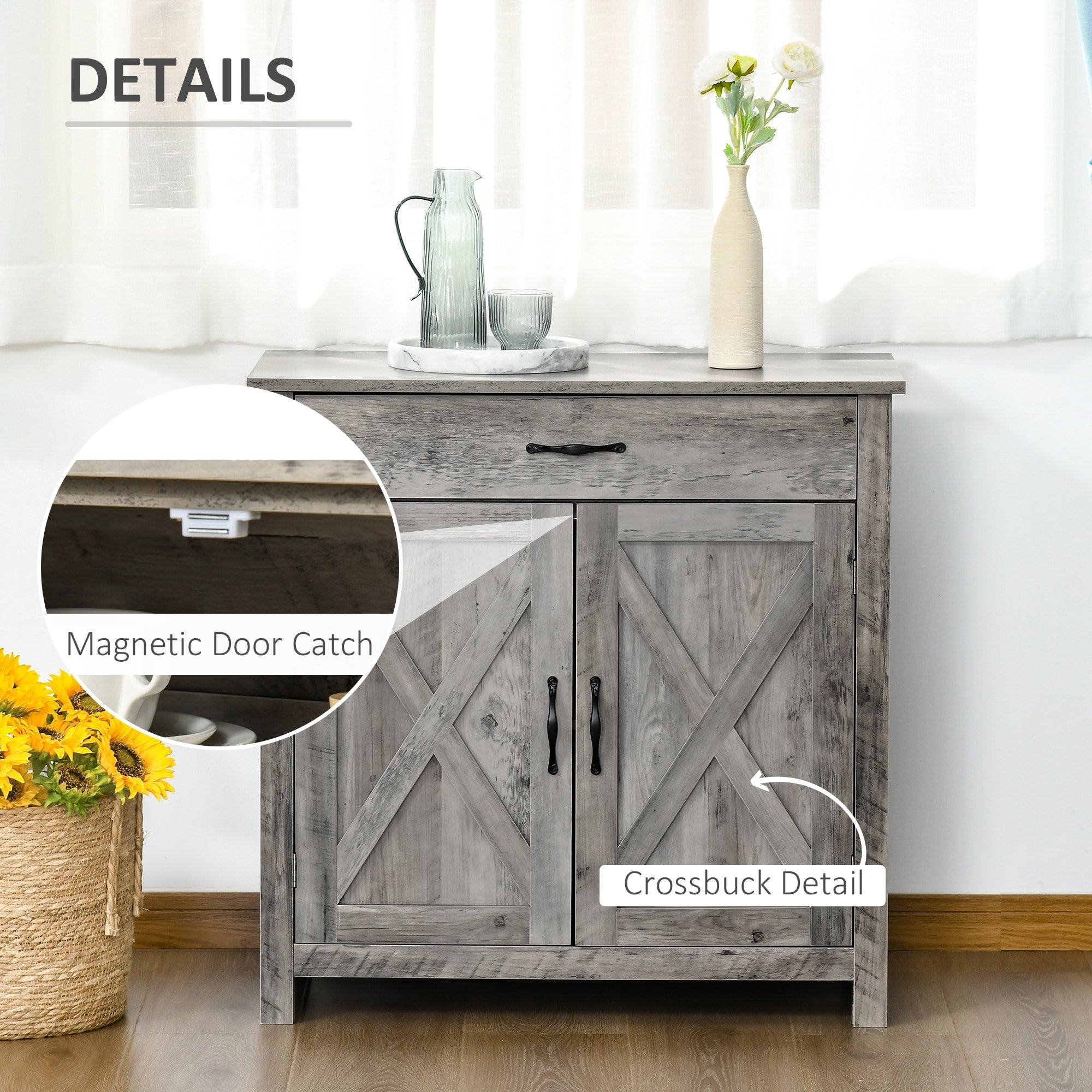 HOMCOM 32 Farmhouse Barn Door Style Sideboard Cabinet,Buffet Storage Cabinet Coffee Bar for Living Room or Entryway