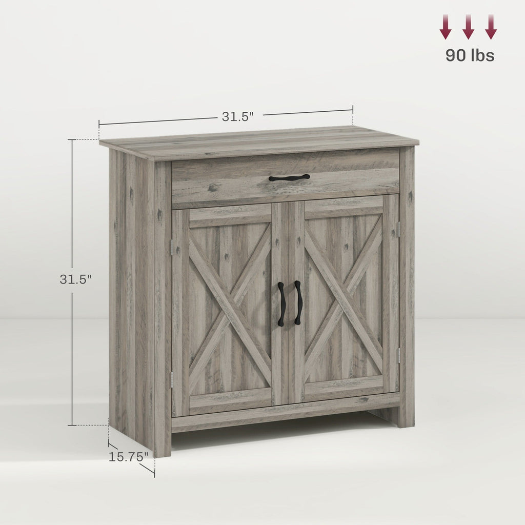 HOMCOM 32 Farmhouse Barn Door Style Sideboard Cabinet,Buffet Storage Cabinet Coffee Bar for Living Room or Entryway