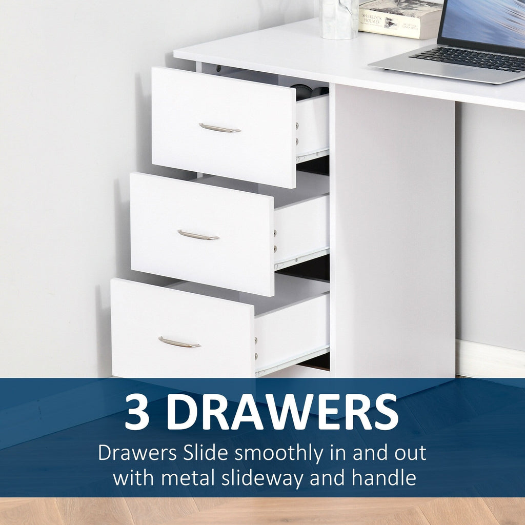 HOMCOM 47 Modern Home Office Computer Desk Bookcase Combo Writing Table Workstation with 3 Drawer and Storage Shelf - White