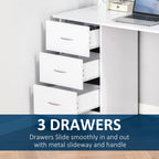 HOMCOM 47 Modern Home Office Computer Desk Bookcase Combo Writing Table Workstation with 3 Drawer and Storage Shelf - White