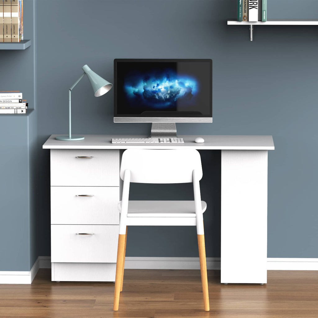 HOMCOM 47 Modern Home Office Computer Desk Bookcase Combo Writing Table Workstation with 3 Drawer and Storage Shelf - White