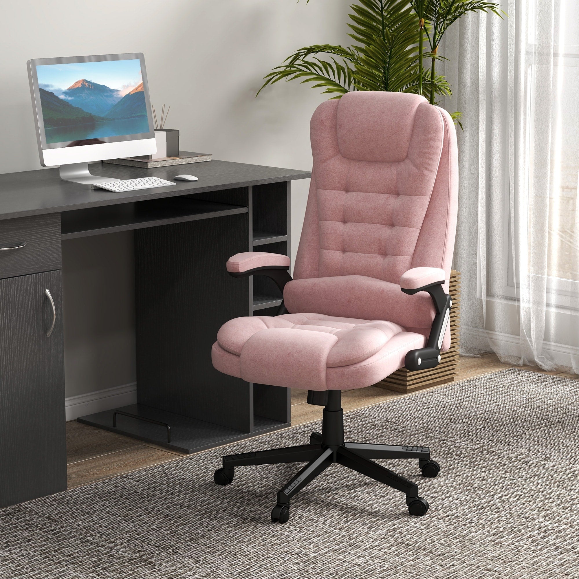HOMCOM 6 Point Vibrating Massage Office Chair with Heat, Velvet High Back Executive Office Chair with Reclining Backrest