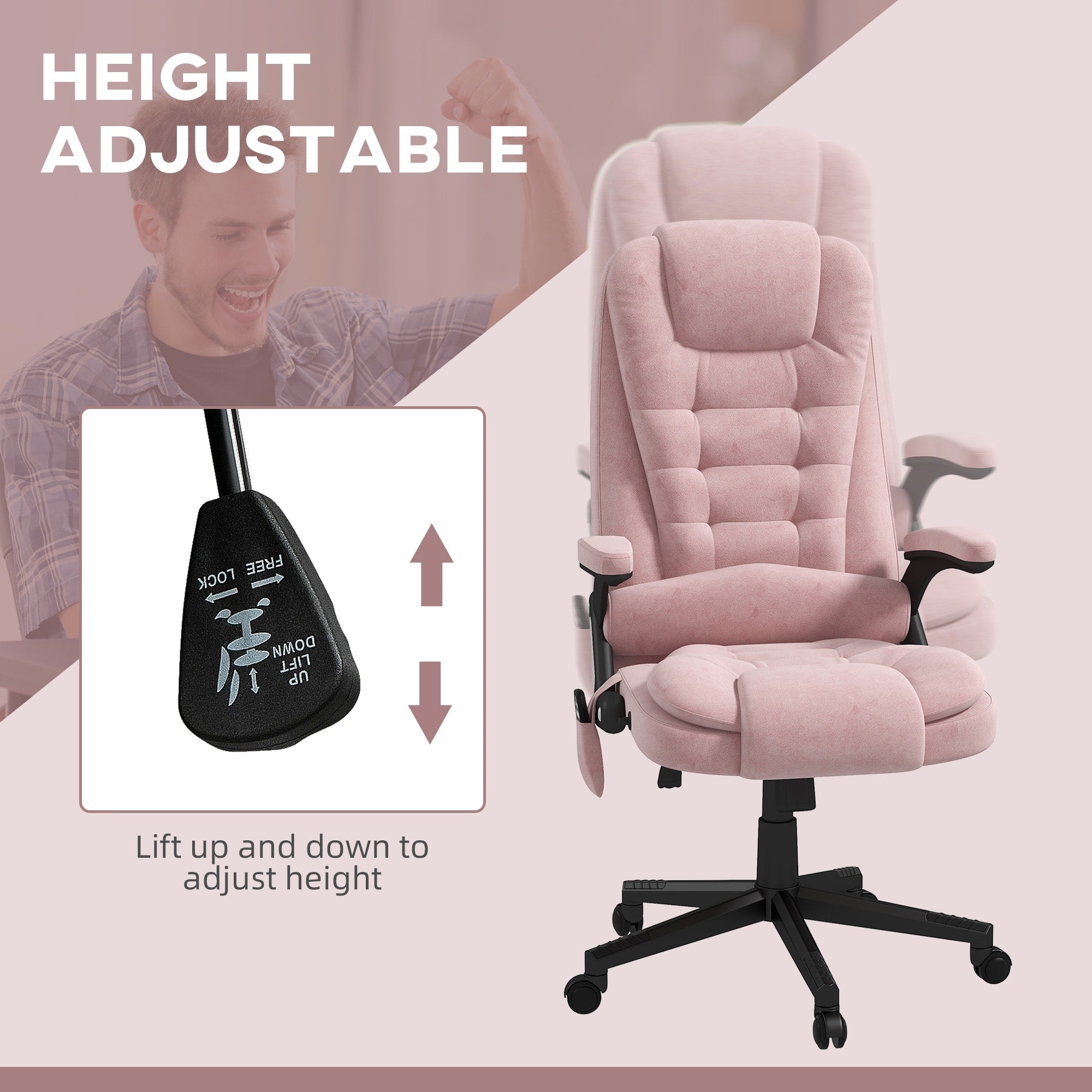 HOMCOM 6 Point Vibrating Massage Office Chair with Heat, Velvet High Back Executive Office Chair with Reclining Backrest
