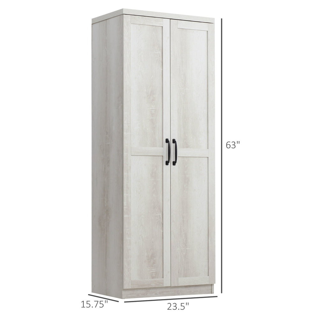 HOMCOM 63 2-Door Kitchen Pantry, Freestanding Storage Cabinet with 5-tier Shelving and 2 Adjustable Shelves for Dining Room