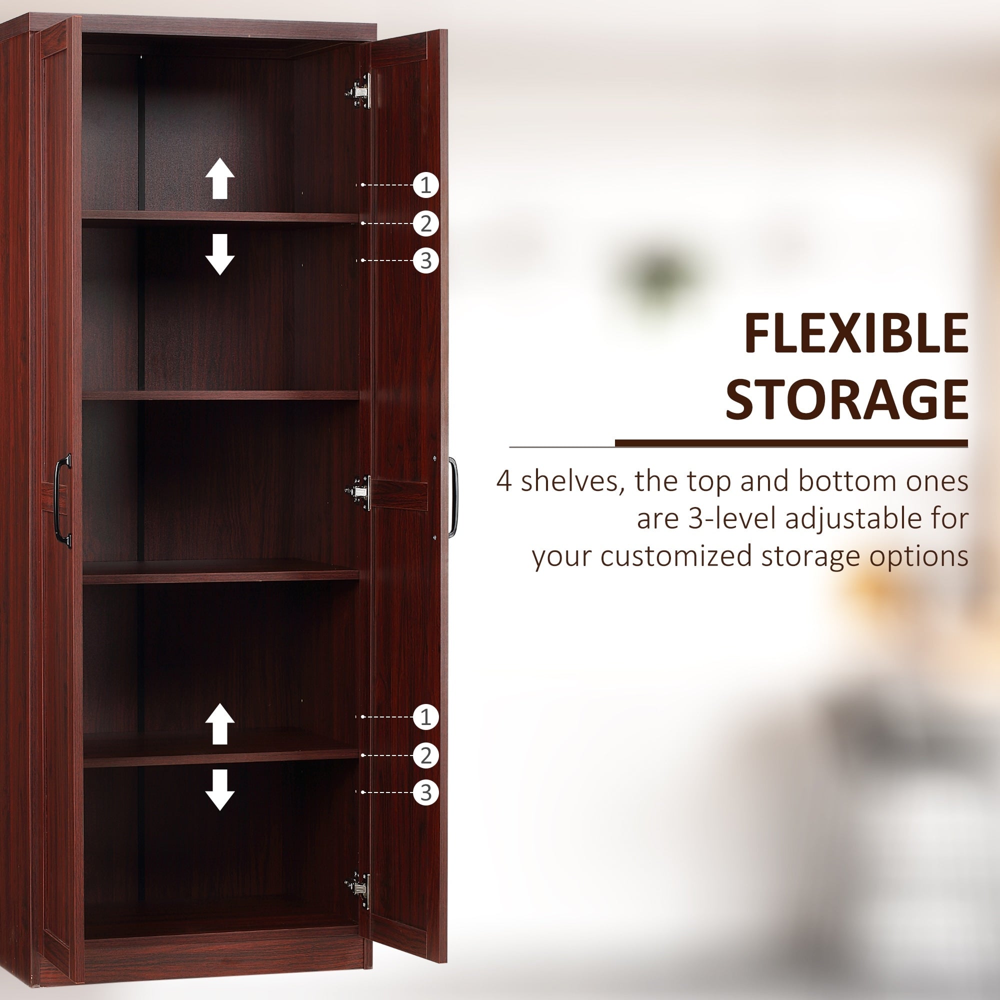 HOMCOM 63 2-Door Kitchen Pantry, Freestanding Storage Cabinet with 5-tier Shelving and 2 Adjustable Shelves for Dining Room