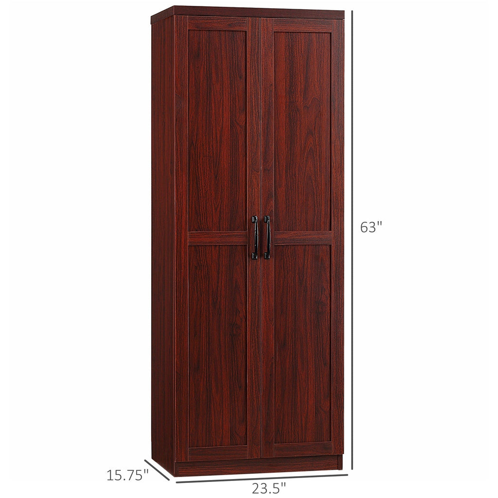 HOMCOM 63 2-Door Kitchen Pantry, Freestanding Storage Cabinet with 5-tier Shelving and 2 Adjustable Shelves for Dining Room