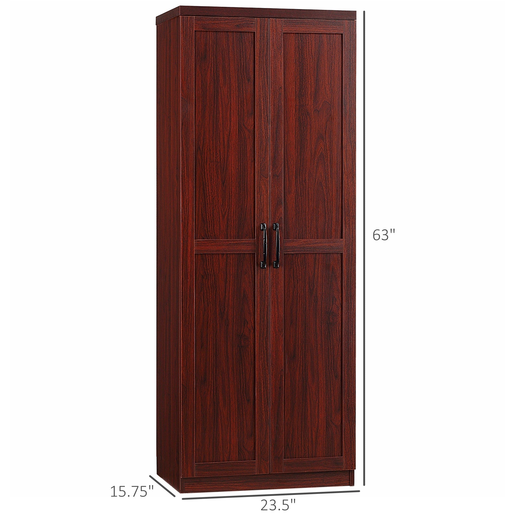 HOMCOM 63 2-Door Kitchen Pantry, Freestanding Storage Cabinet with 5-tier Shelving and 2 Adjustable Shelves for Dining Room