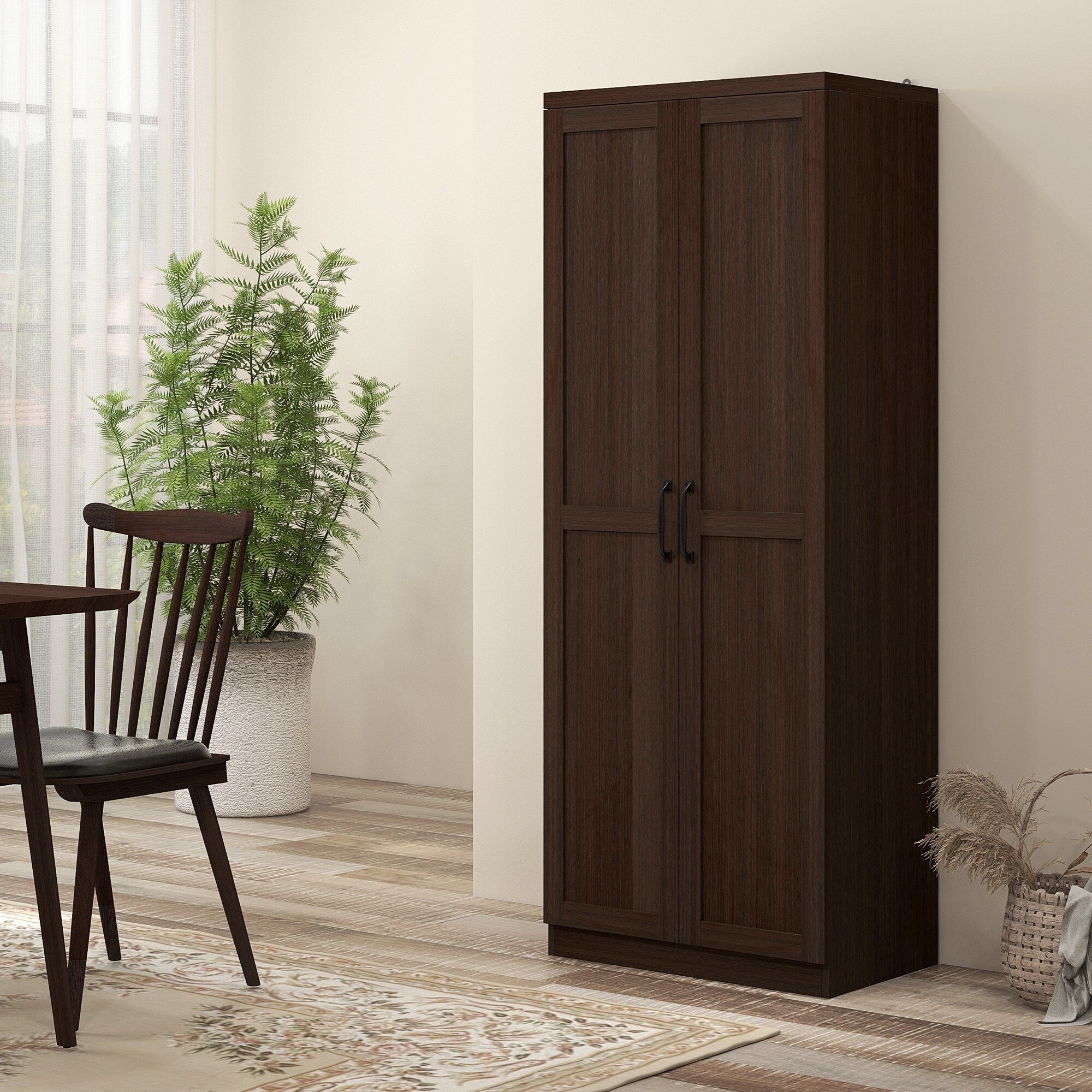 HOMCOM 63 2-Door Kitchen Pantry, Freestanding Storage Cabinet with 5-tier Shelving and 2 Adjustable Shelves for Dining Room