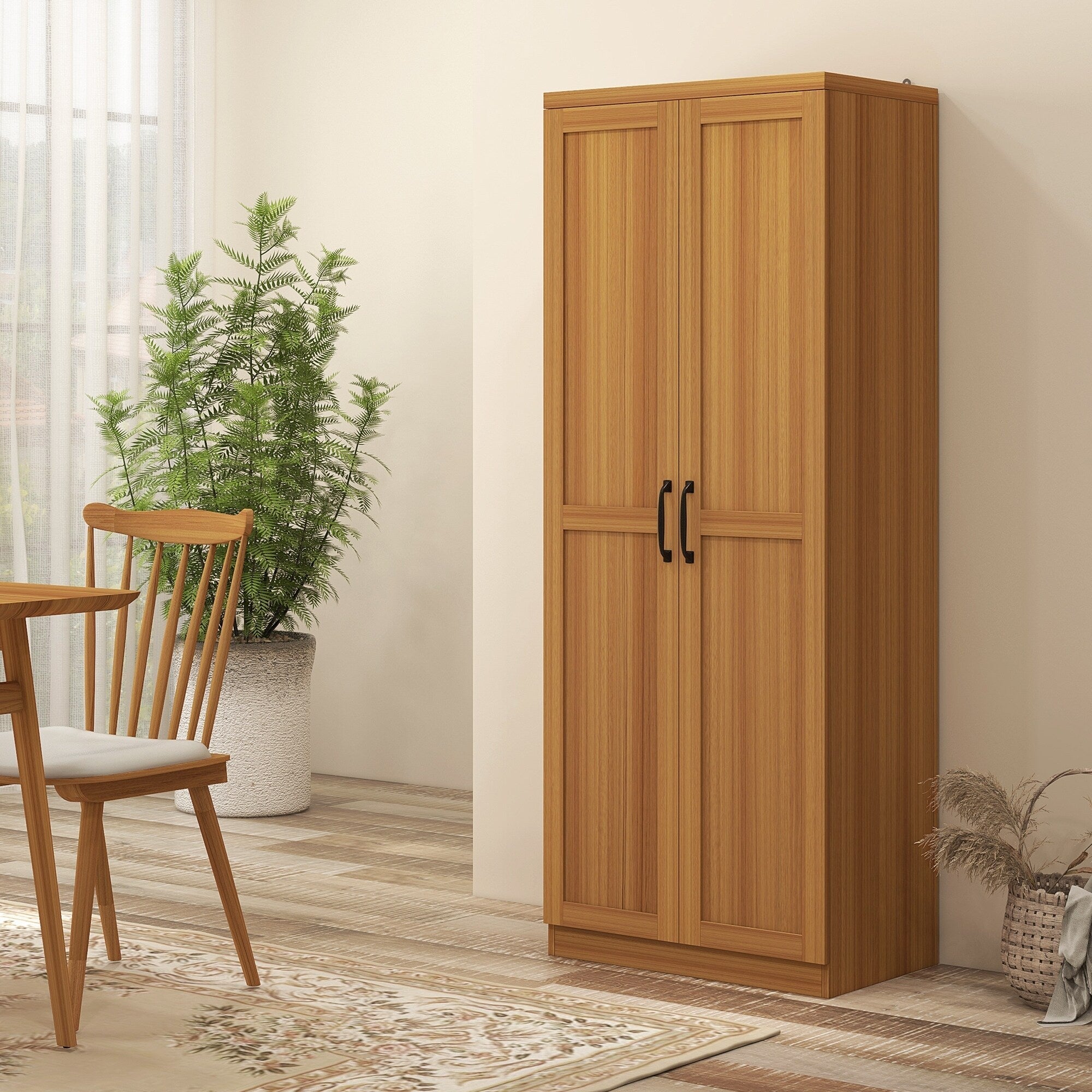 HOMCOM 63 2-Door Kitchen Pantry, Freestanding Storage Cabinet with 5-tier Shelving and 2 Adjustable Shelves for Dining Room