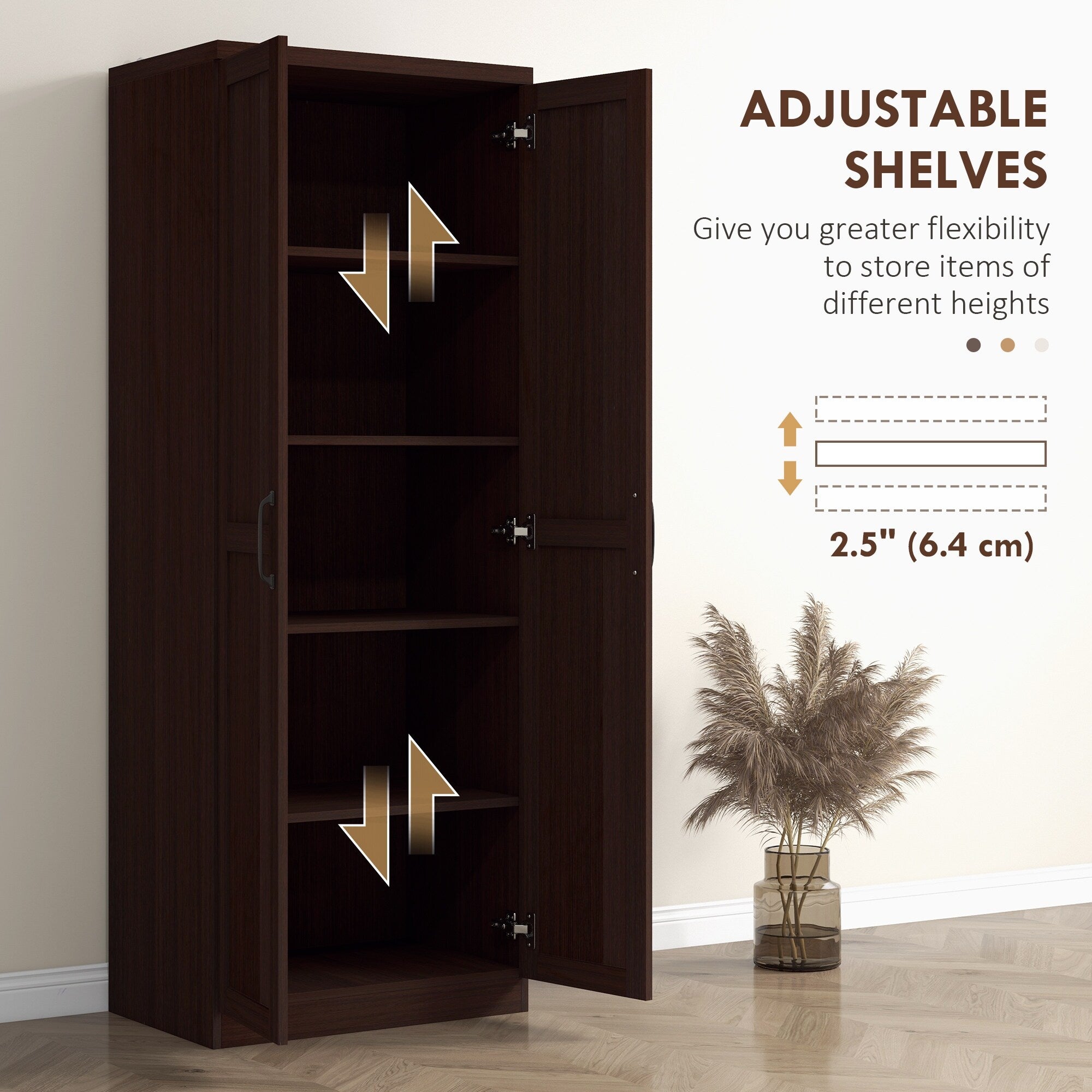 HOMCOM 63 2-Door Kitchen Pantry, Freestanding Storage Cabinet with 5-tier Shelving and 2 Adjustable Shelves for Dining Room