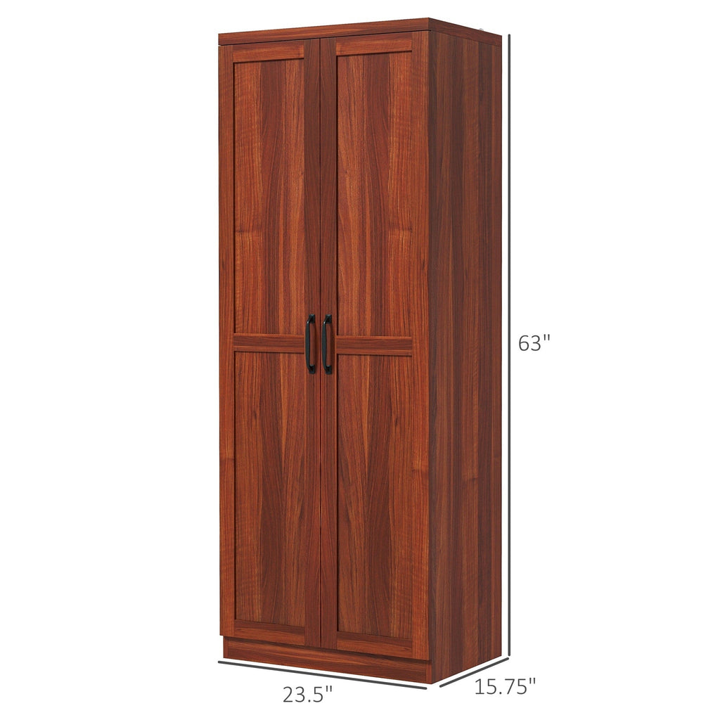 HOMCOM 63 2-Door Kitchen Pantry, Freestanding Storage Cabinet with 5-tier Shelving and 2 Adjustable Shelves for Dining Room