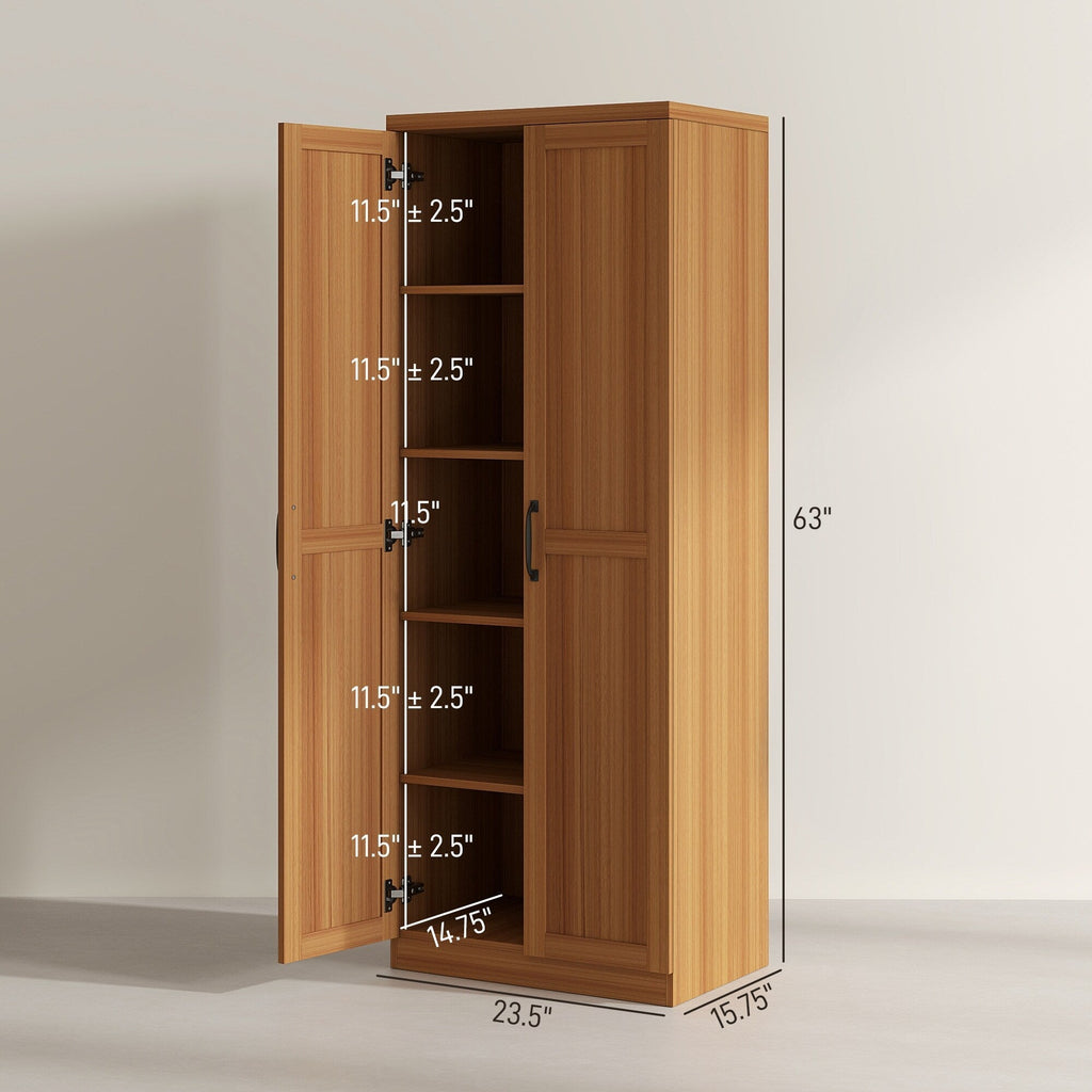 HOMCOM 63 2-Door Kitchen Pantry, Freestanding Storage Cabinet with 5-tier Shelving and 2 Adjustable Shelves for Dining Room