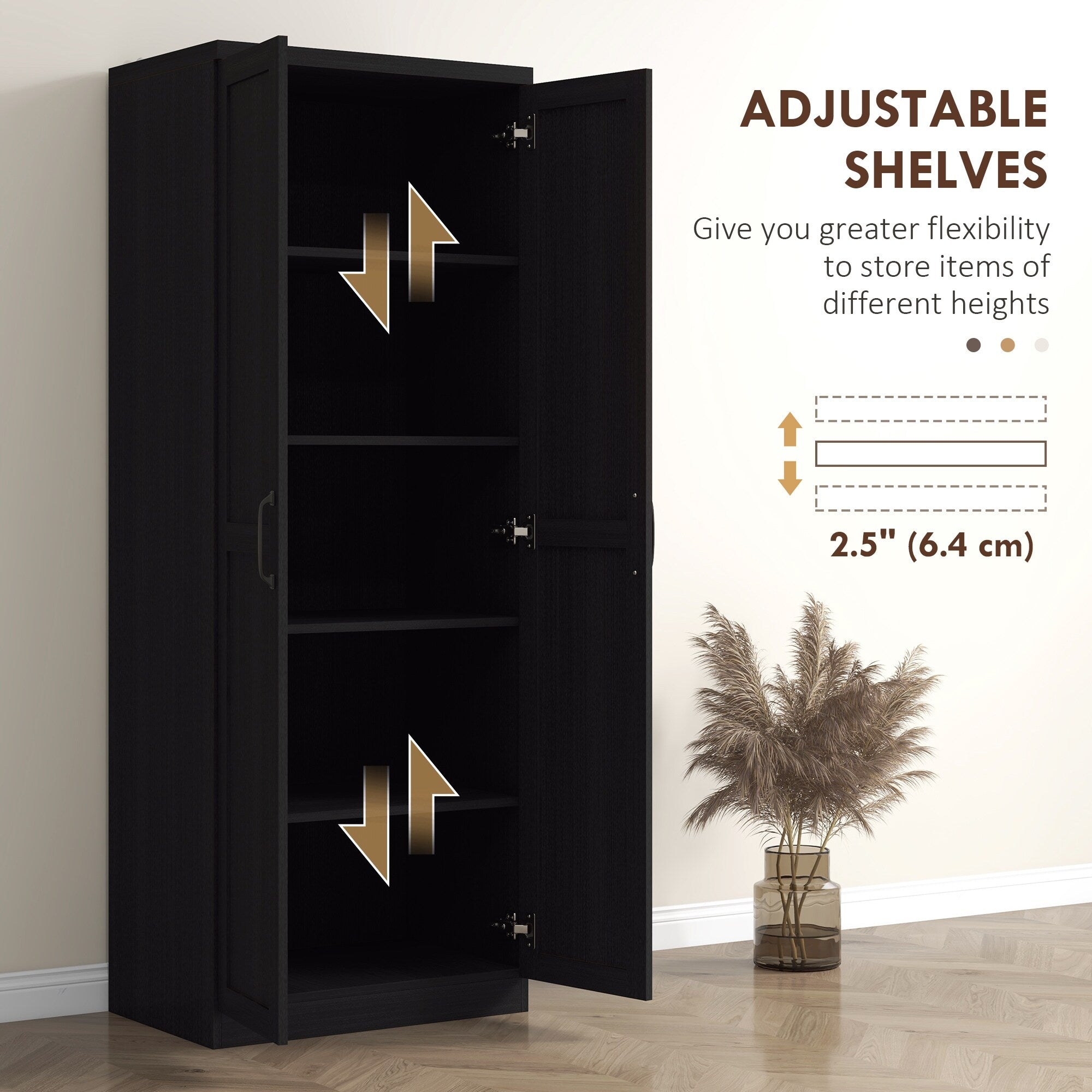 HOMCOM 63 2-Door Kitchen Pantry, Freestanding Storage Cabinet with 5-tier Shelving and 2 Adjustable Shelves for Dining Room