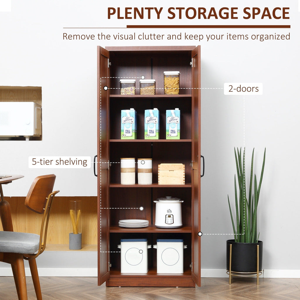 HOMCOM 63 2-Door Kitchen Pantry, Freestanding Storage Cabinet with 5-tier Shelving and 2 Adjustable Shelves for Dining Room
