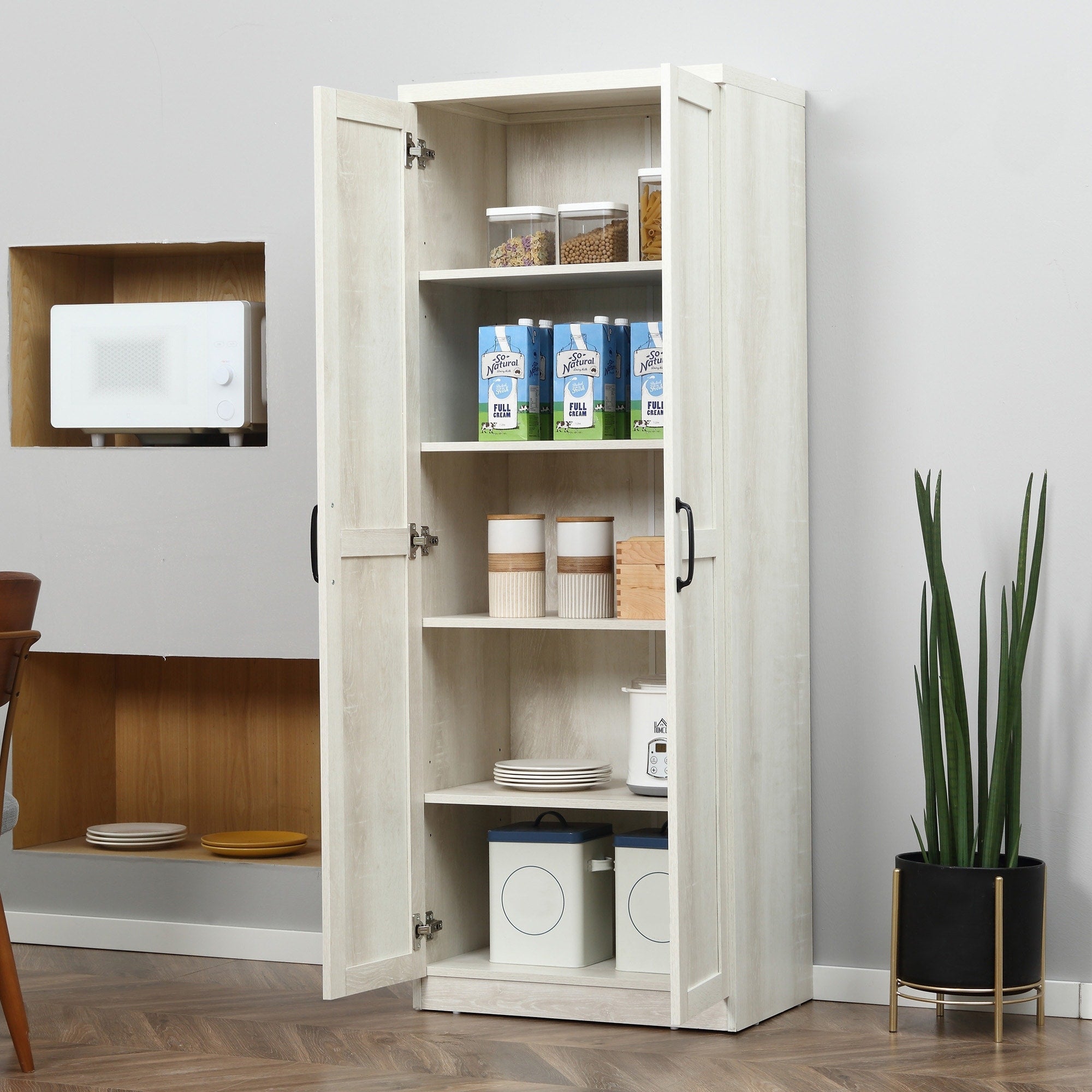 HOMCOM 63 2-Door Kitchen Pantry, Freestanding Storage Cabinet with 5-tier Shelving and 2 Adjustable Shelves for Dining Room