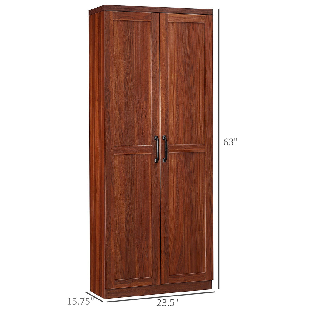 HOMCOM 63 2-Door Kitchen Pantry, Freestanding Storage Cabinet with 5-tier Shelving and 2 Adjustable Shelves for Dining Room