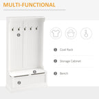HOMCOM 71 3-In-1 Hall Tree Storage Bench and Coat Rack with 5 Steel Double Hooks, and Anti-Topple Anchor for Entryway
