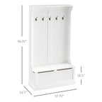 HOMCOM 71 3-In-1 Hall Tree Storage Bench and Coat Rack with 5 Steel Double Hooks, and Anti-Topple Anchor for Entryway