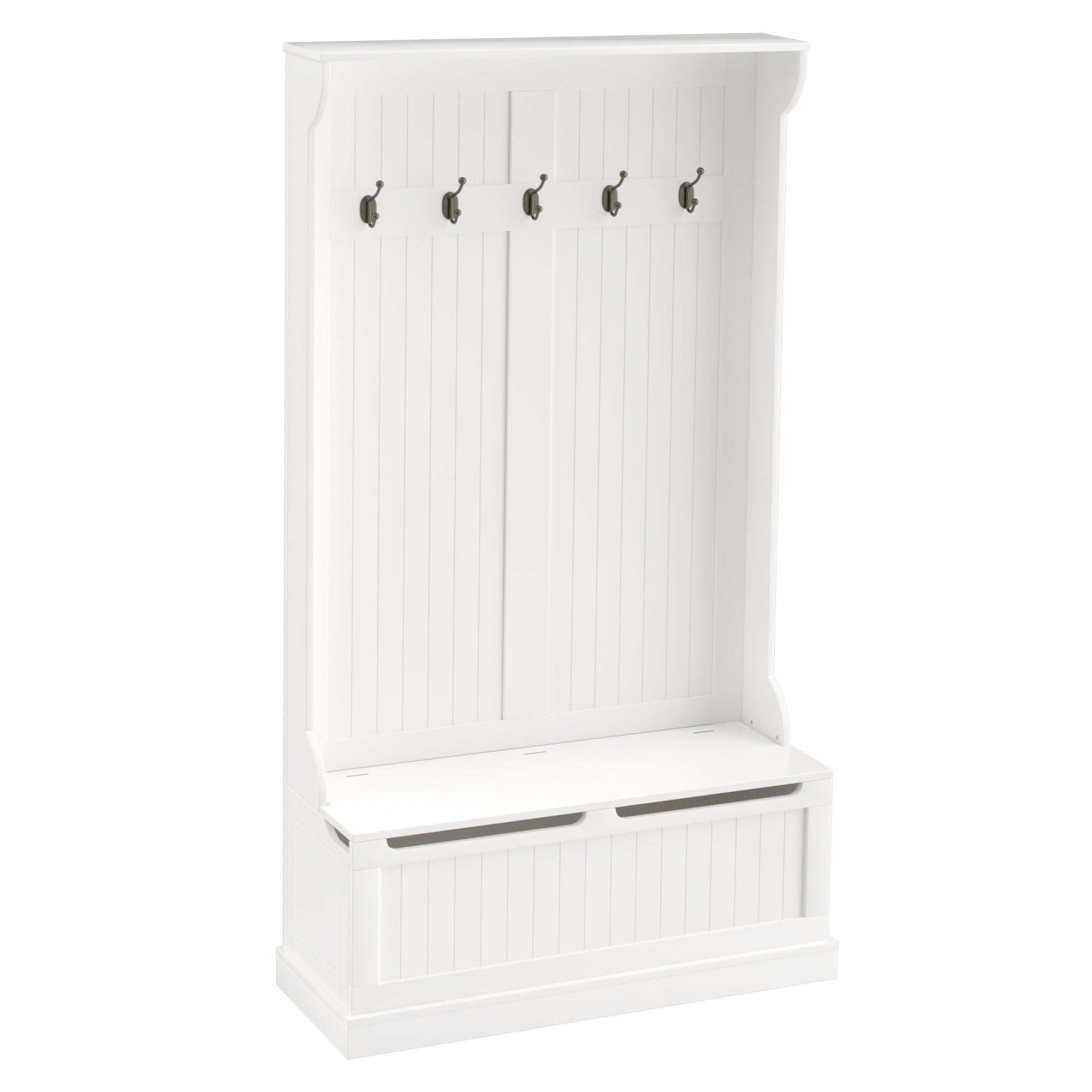 HOMCOM 71 3-In-1 Hall Tree Storage Bench and Coat Rack with 5 Steel Double Hooks, and Anti-Topple Anchor for Entryway