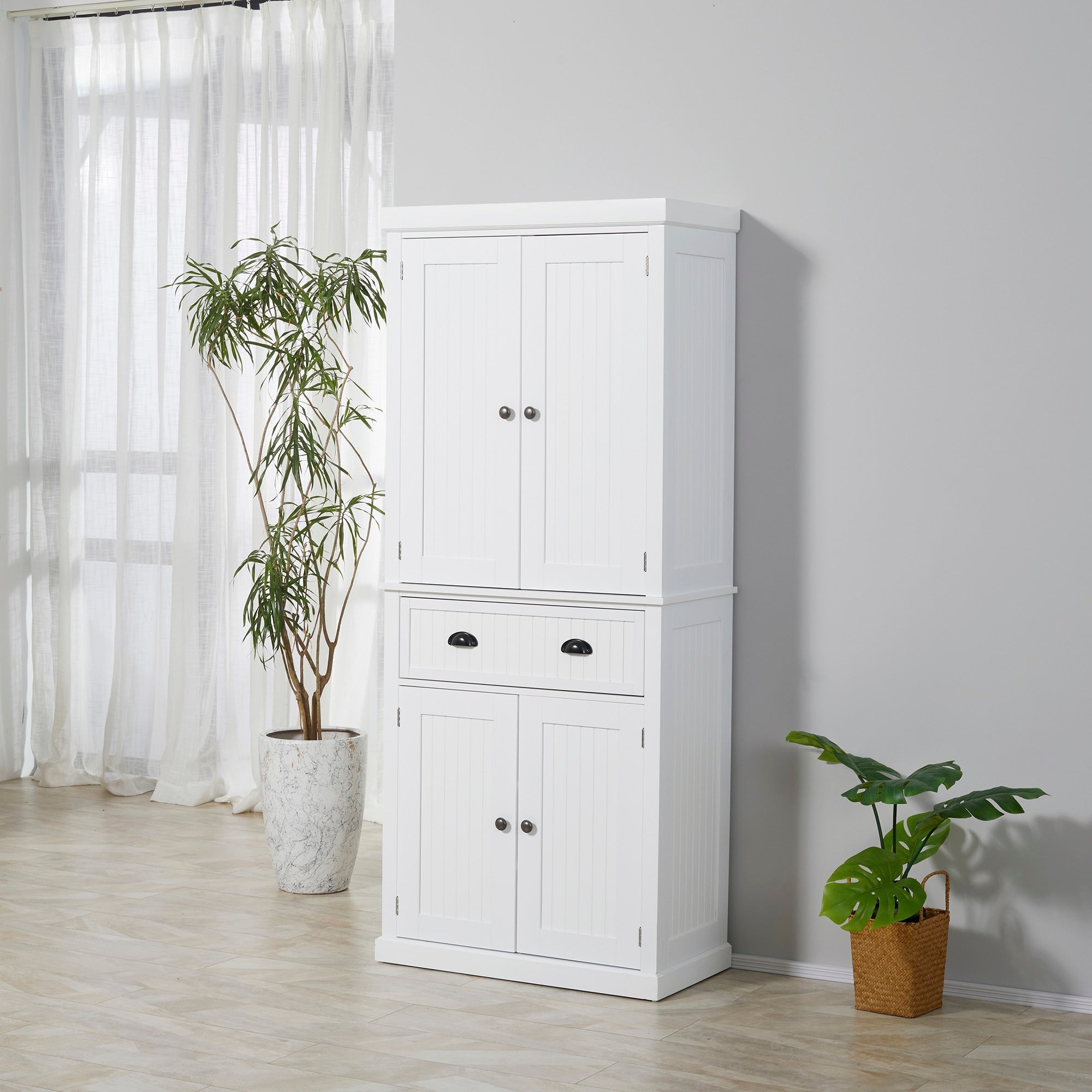 HOMCOM 72 Traditional Freestanding Kitchen Pantry Cabinet Cupboard with Doors and 3 Adjustable Shelves, White