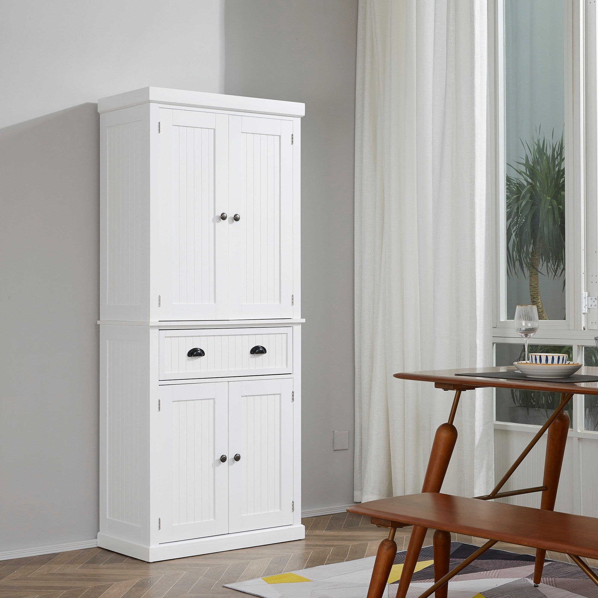 HOMCOM 72 Traditional Freestanding Kitchen Pantry Cabinet Cupboard with Doors and 3 Adjustable Shelves, White