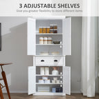 HOMCOM 72 Traditional Freestanding Kitchen Pantry Cabinet Cupboard with Doors and 3 Adjustable Shelves, White