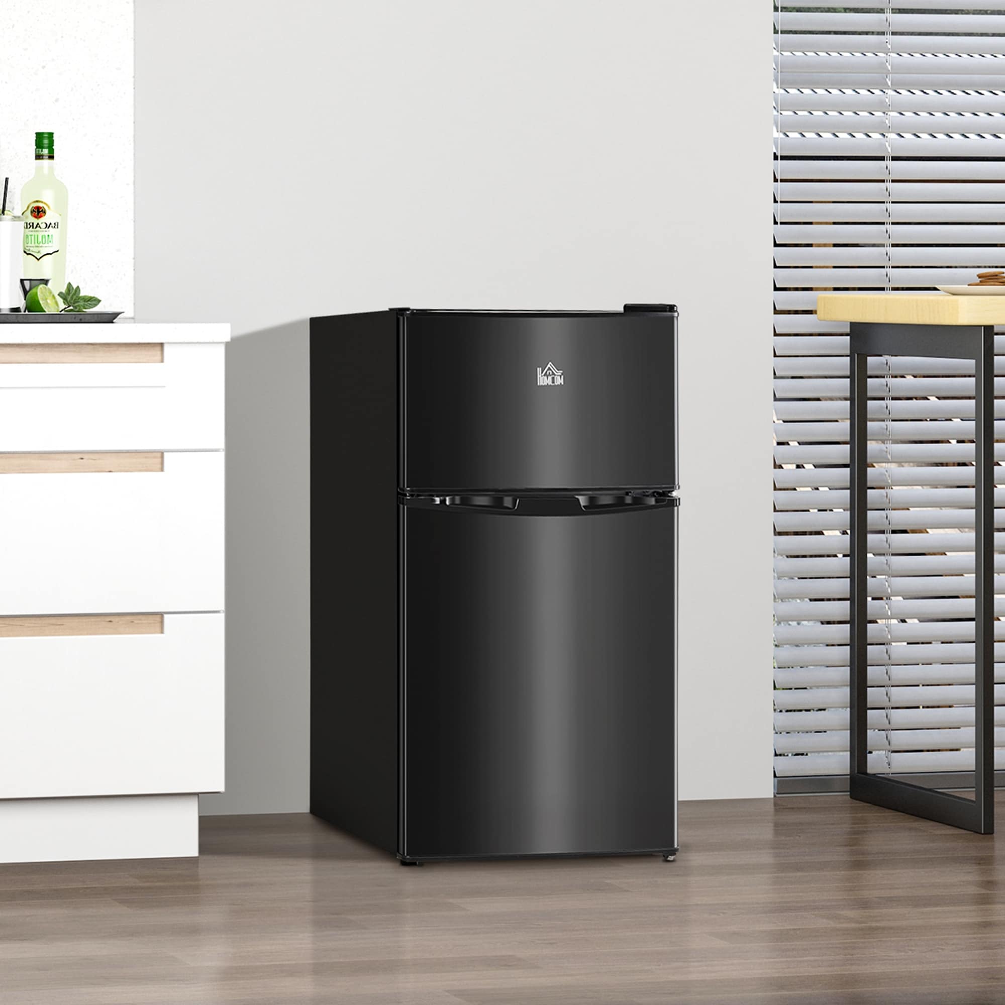 HOMCOM Double Door Mini Fridge with Freezer, 3.2 Cu.Ft Compact Refrigerator with Adjustable Shelf, Adjustable Thermostat