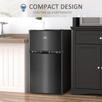 HOMCOM Double Door Mini Fridge with Freezer, 3.2 Cu.Ft Compact Refrigerator with Adjustable Shelf, Adjustable Thermostat
