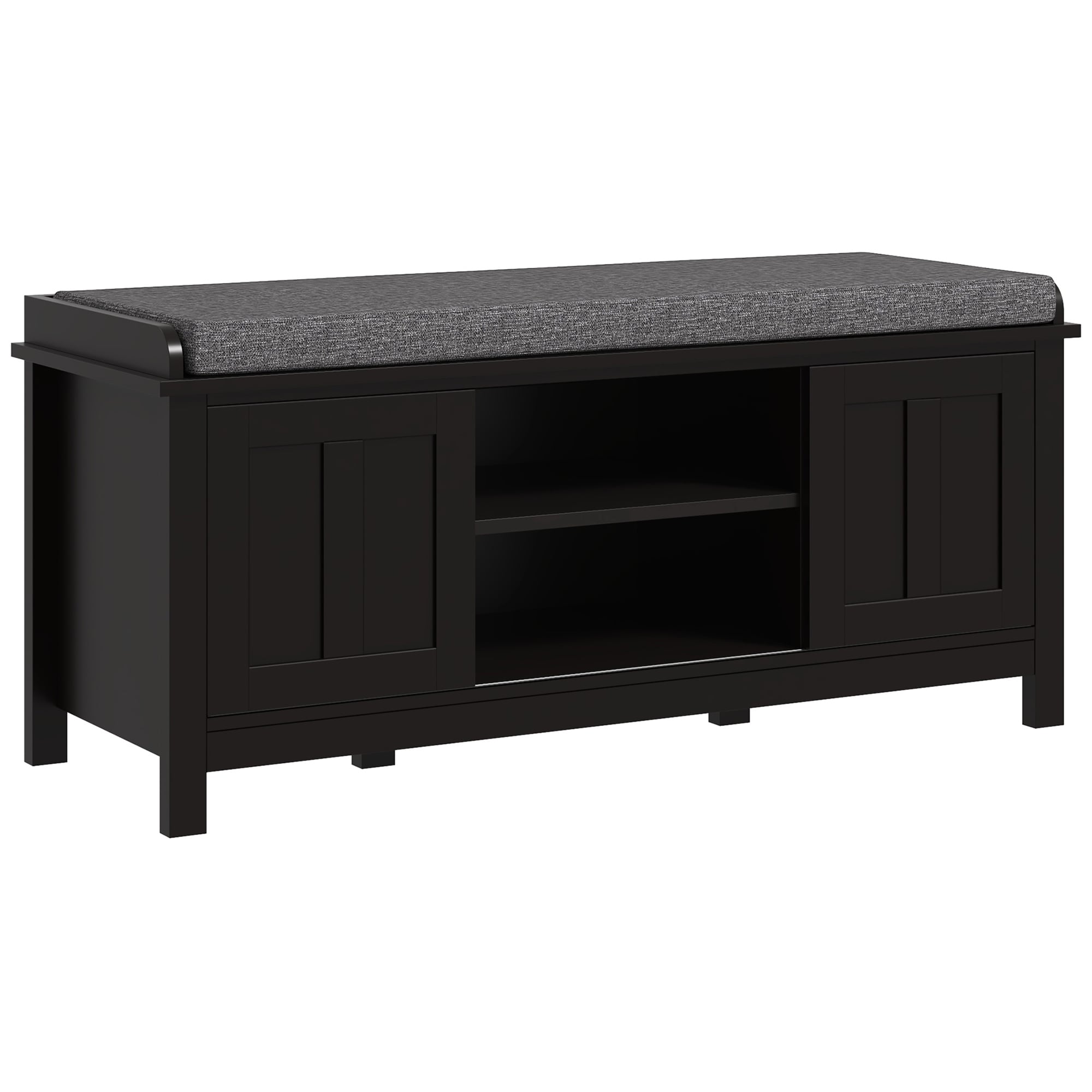 HOMCOM Entryway Shoe Bench Storage Ottoman with Adjustable Shelving, 6 Compartments, and Padded Seat, White/Grey
