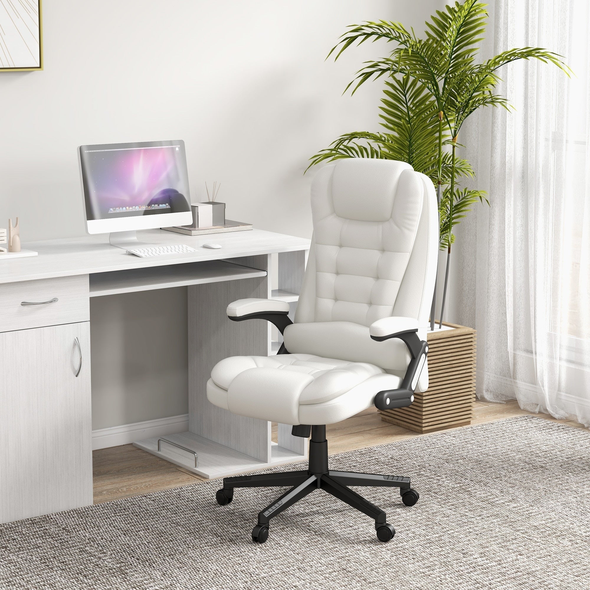 HOMCOM High Back Vibration Massage Office Chair with 6 Vibration Points, Beige