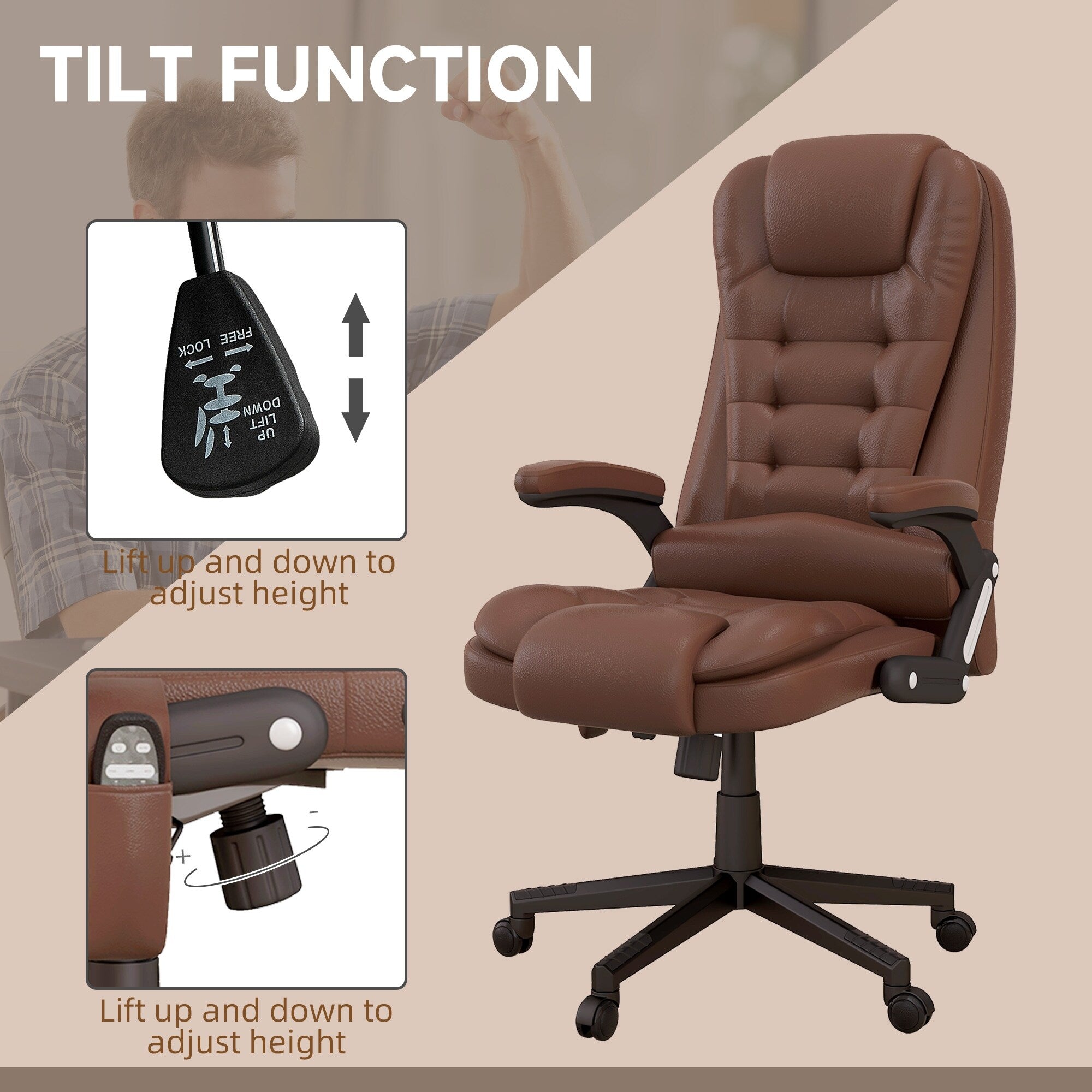 HOMCOM High Back Vibration Massage Office Chair with 6 Vibration Points, Beige