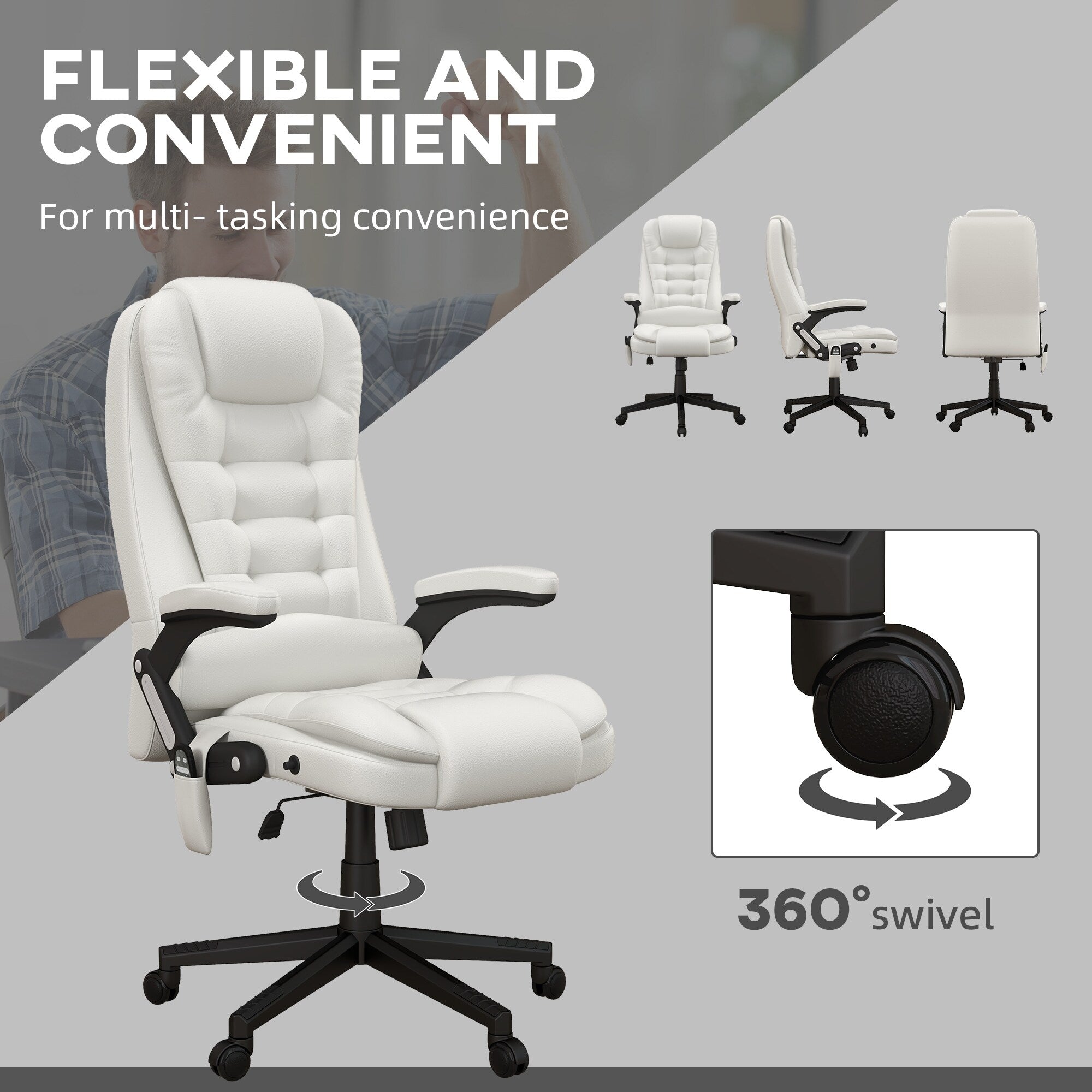 HOMCOM High Back Vibration Massage Office Chair with 6 Vibration Points, Beige