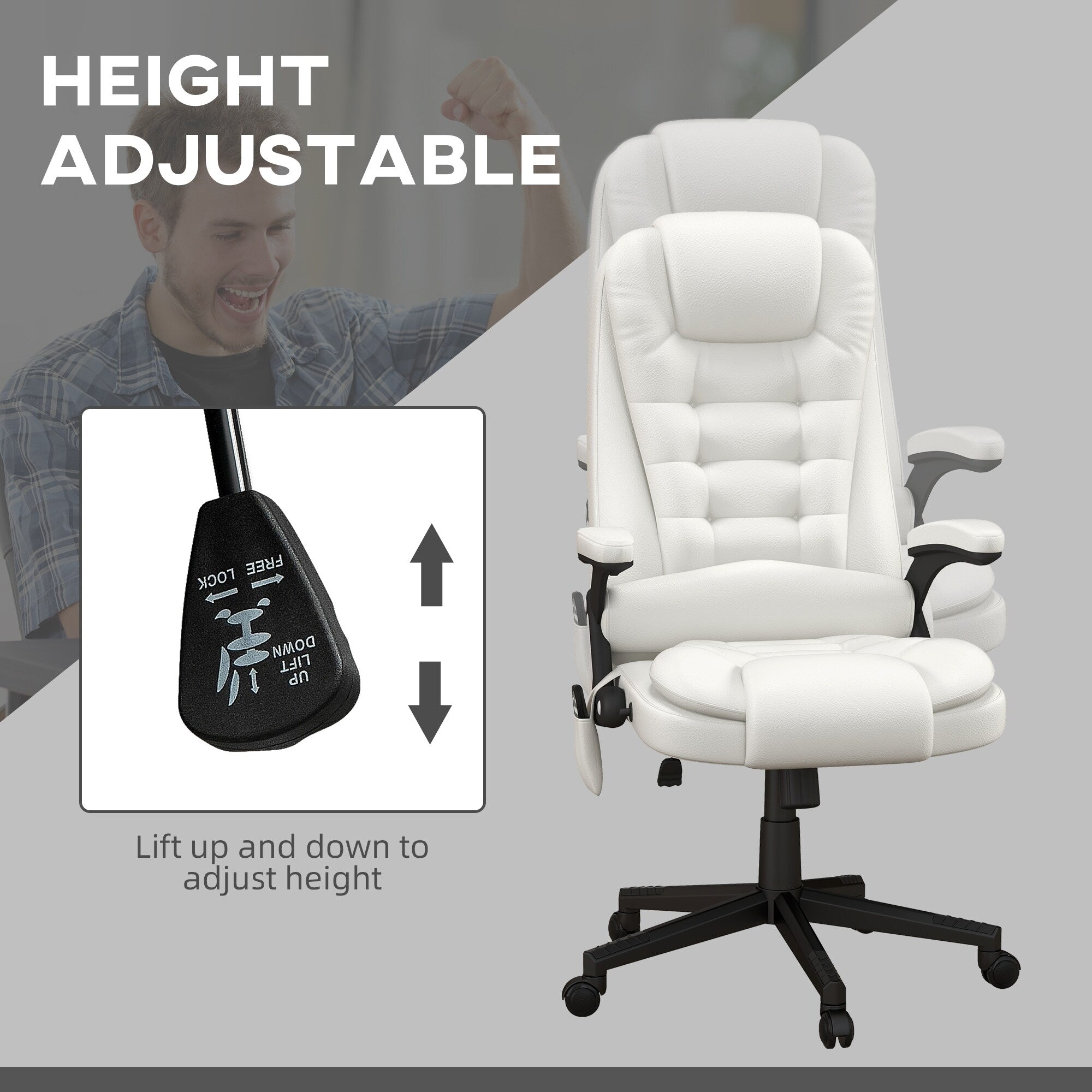HOMCOM High Back Vibration Massage Office Chair with 6 Vibration Points, Beige