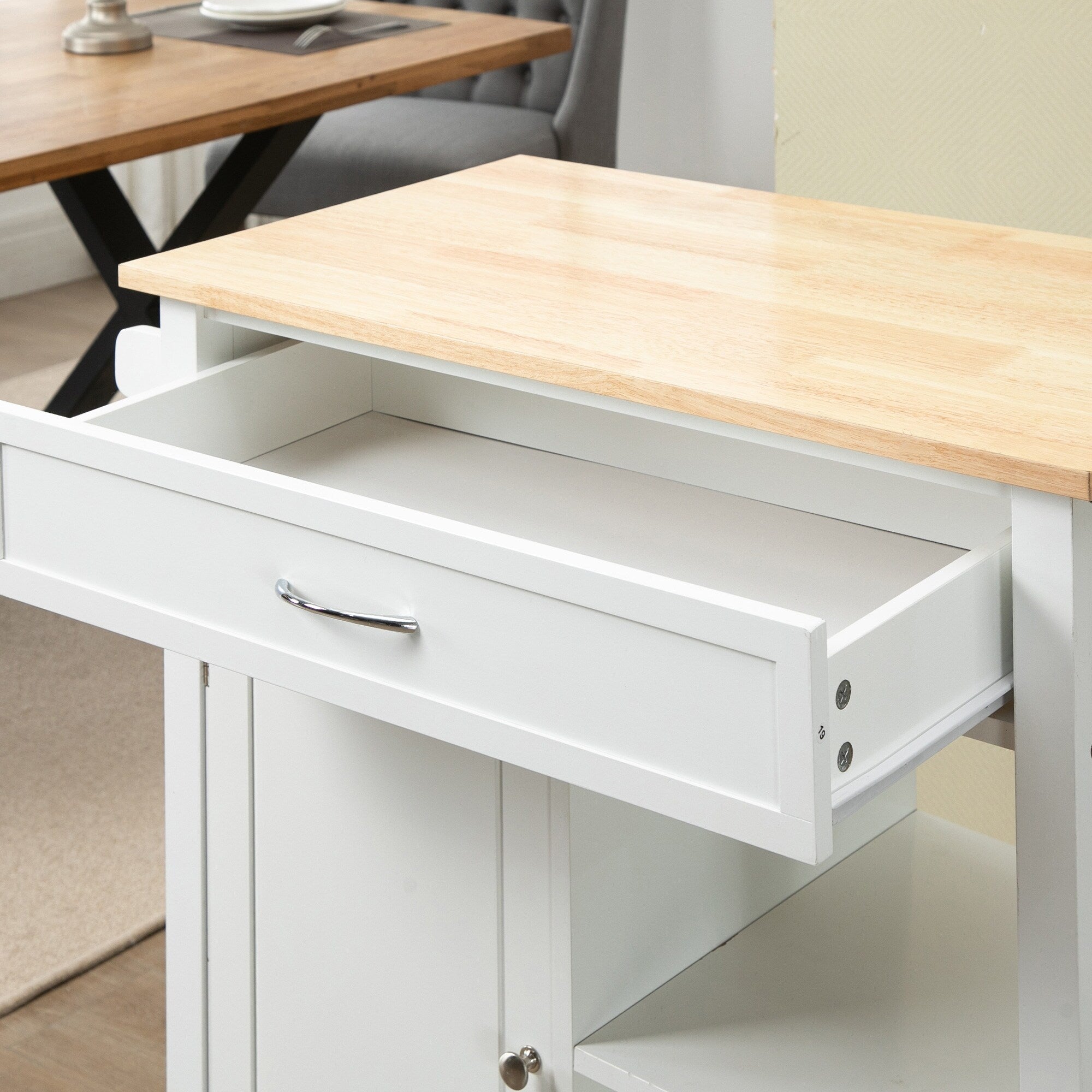 HOMCOM Kitchen Trolley, Wood Top Utility Cart on Wheels with Open Shelf and Storage Drawer for Dining Room, Kitchen