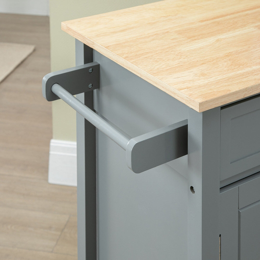HOMCOM Kitchen Trolley, Wood Top Utility Cart on Wheels with Open Shelf and Storage Drawer for Dining Room, Kitchen