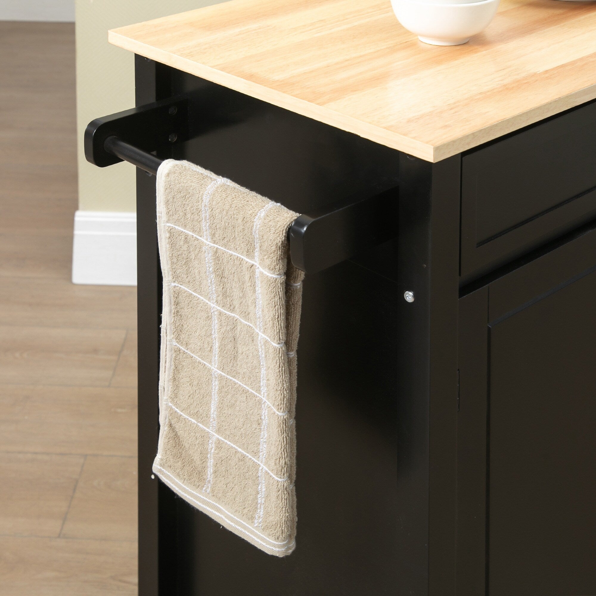 HOMCOM Kitchen Trolley, Wood Top Utility Cart on Wheels with Open Shelf and Storage Drawer for Dining Room, Kitchen