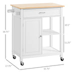 HOMCOM Kitchen Trolley, Wood Top Utility Cart on Wheels with Open Shelf and Storage Drawer for Dining Room, Kitchen